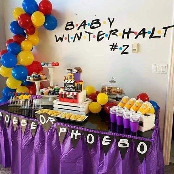 Friends themed baby shower dessert table
